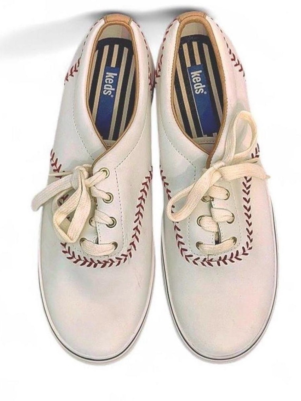 Rare Vintage Leather Keds Women’s Champion Cream/Red Baseball Stitching 8